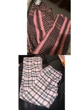 💕3for1price🍭Cotton Pink and Gray Plaid Pajama Pants -Pink XS  dark Pink S